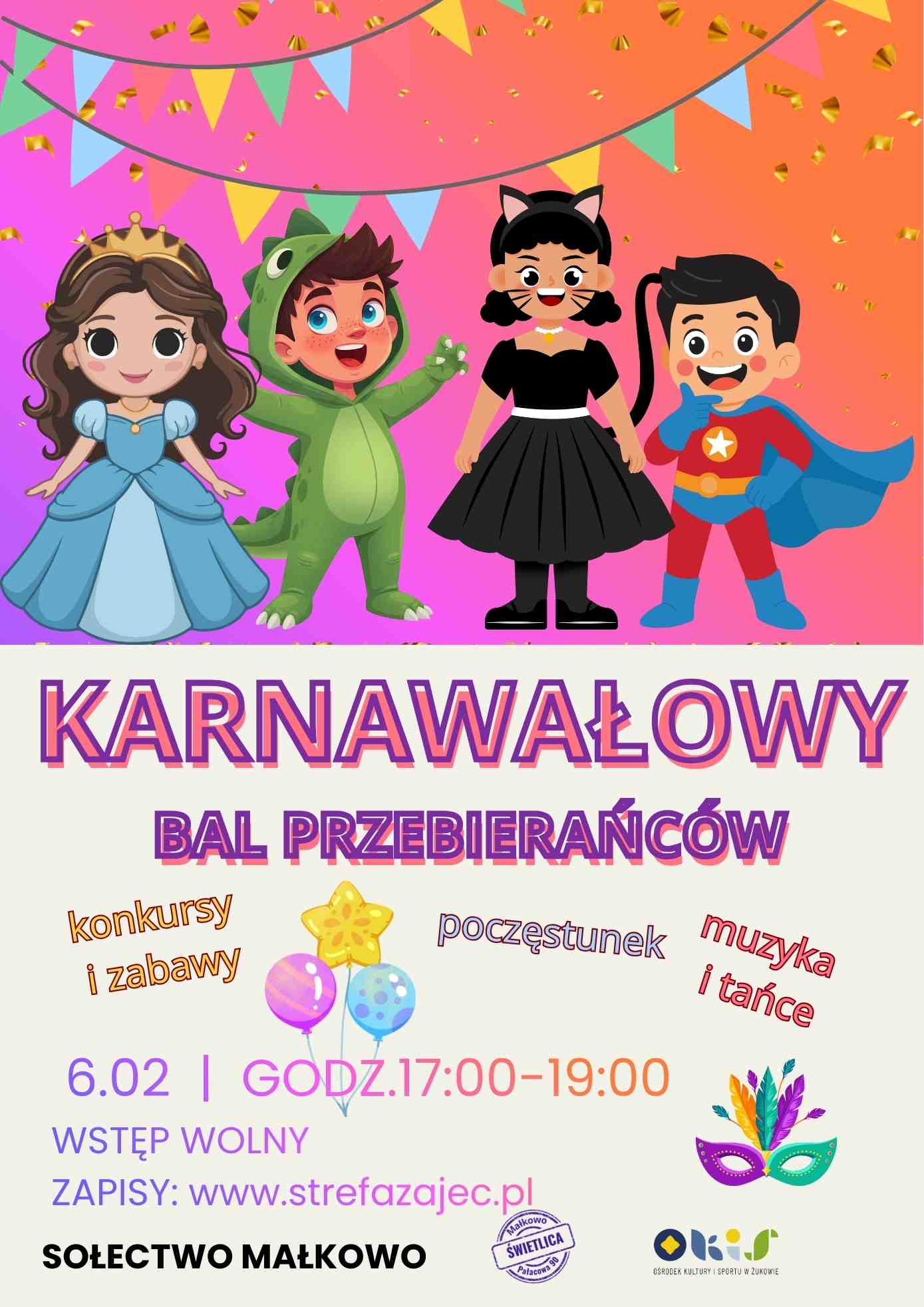 Karnawałowy bal przebierańców dla dzieci Małkowo