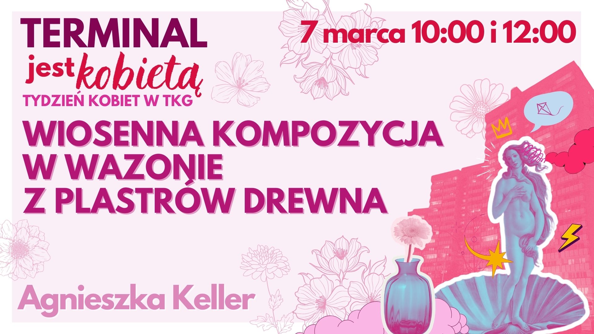 TYDZIEŃ KOBIET - Wiosenna kompozycja w wazonie z plastrów drewna